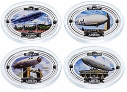 фото для Набор 2 доллара 2009 Знаменитые дирижабли: СССР В-6 Осоавиахим, R34, USS Akron, LZ 129 Гинденбург Фиджи 4 монеты Аверс