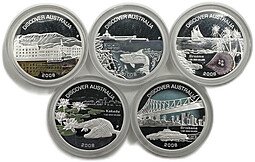 фото для Набор 1 доллар 2008 Брум, Хобарт, Дарвин, Брисбен, Какаду Откройте Австралию 5 монет Аверс