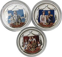 фото для Набор 2 доллара 2009 Последняя русская царская семья: Николай II, Романовы, Храм-на-Крови Фиджи 3 монеты (футляр) Аверс