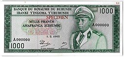фото для Банкнота 1000 франков 1965 образец Бурунди Аверс