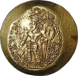 фото для Монета Динар 350-390 Кидара I с именем Варахрана I Кидариты Кушано-Сасанидское царство Аверс