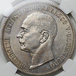 фото для Монета 5 марок 1901 A Ольденбург Германия слаб ННР MS 63 Аверс