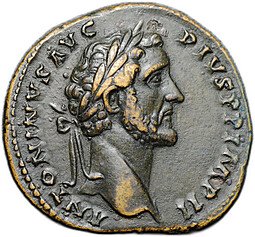 фото для Монета Сестерций 155-156 Антонин Пий Пакс Римская Империя Аверс