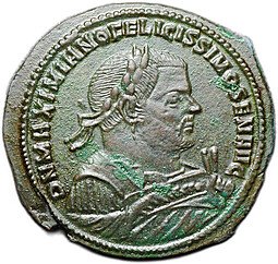 фото для Монета Фоллис 305-307 Максимиан Провиденция и Квиес AQS Аквилея Римская Империя Аверс