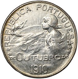 фото для Монета 1 эскудо 1910 Основание республики Португалия Аверс