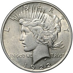 фото для Монета 1 доллар 1922 Мирный Филадельфия США Аверс