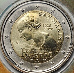 фото для Монета 2 евро 2020 Рафаэль 500 лет со дня смерти Сан-Марино Аверс