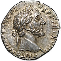 фото для Монета Денарий 154-155 Антонин Пий Веста у алтаря Римская Империя Аверс