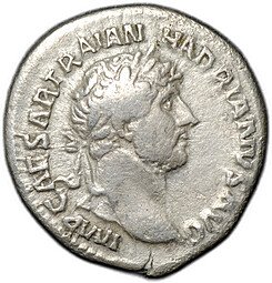 фото для Монета Денарий 120-121 Траян Виктория с трофеями вправо Римская Империя Аверс