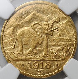 фото для Монета 15 рупий 1916 T Слон Германская Восточная Африка слаб NGC MS 61 Аверс