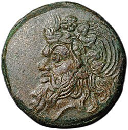 фото для Монета Обол 320-310 до н.э. Сатир | Лук, стрела Перисад I Пантикапей Боспорское царство Боспор Аверс