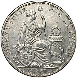 фото для Монета 1 соль 1896 F. Перу Аверс