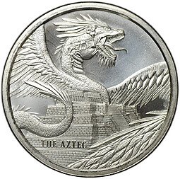фото для Раунд (жетон) Мир драконов - Ацтеки Кетцалькоатль США серебро 1 oz Аверс