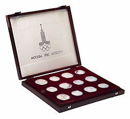 фото для Набор 5, 10 рублей 1977-1980 Олимпиада 80 Москва серебро PROOF 28 монет в красной коробке Аверс