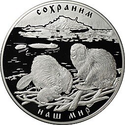 фото для Монета 100 рублей 2008 СПМД Сохраним наш мир Речной бобр серебро Аверс
